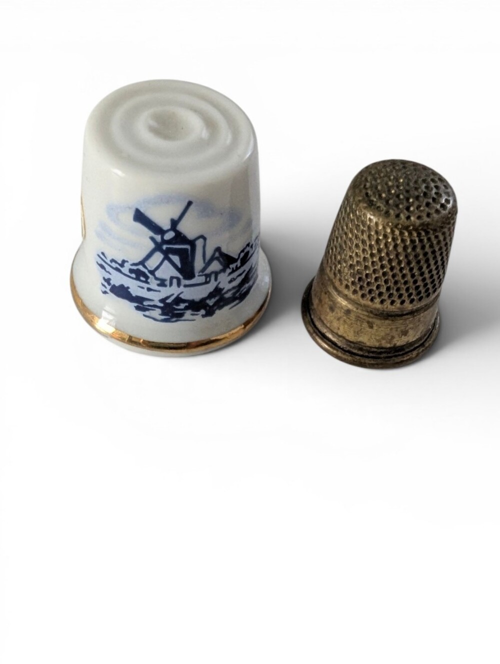 VINTAGE Thimble Painted Porcelain Metal Retro Homemaker Notions 2pc Lot